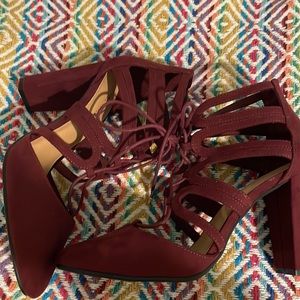 Burgundy Lace-up heels